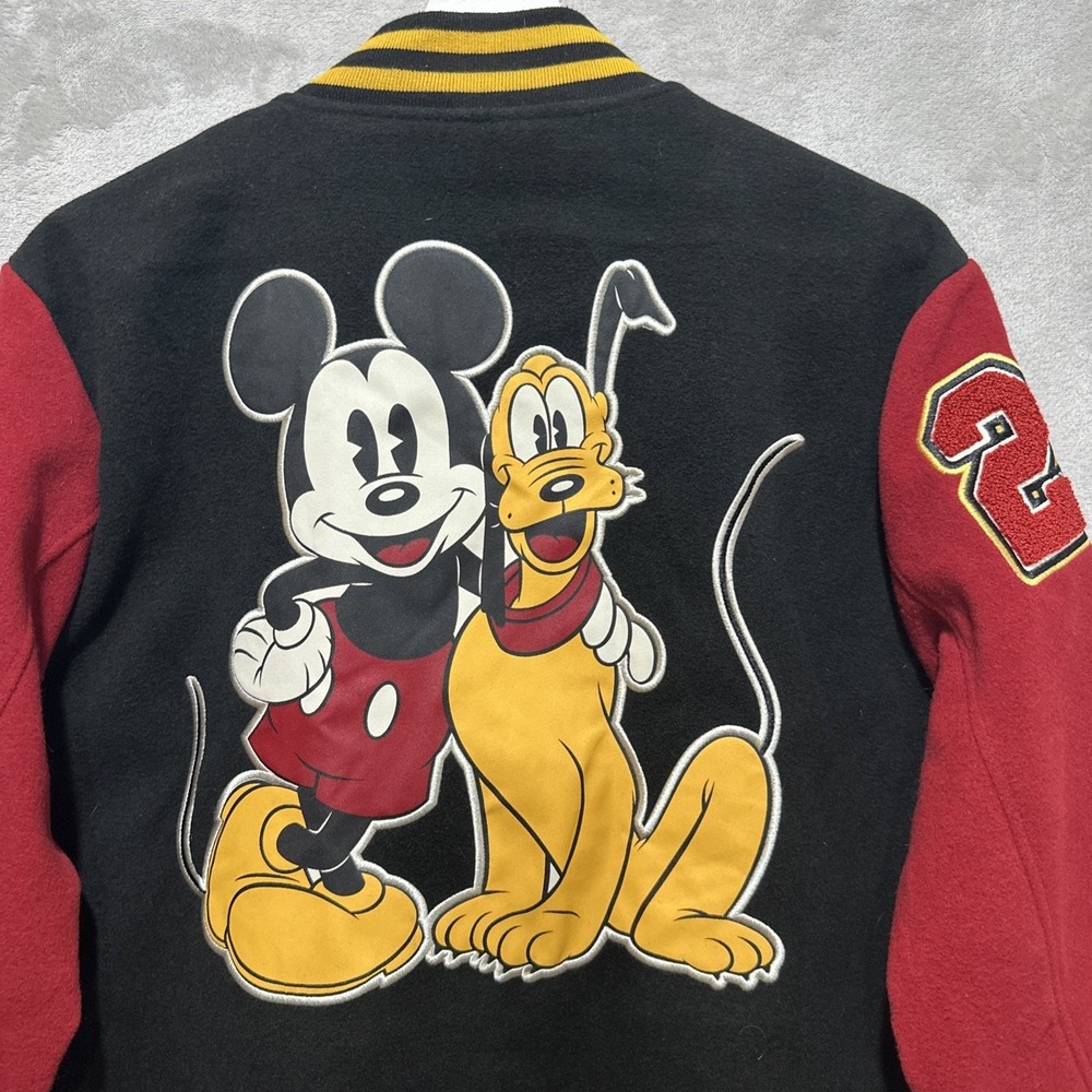 Vintage 90s Disney Mickey Mouse Pluto 28 Varsity Letterman Jacket Sz M Button Up - Picture 6 of 9